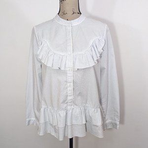 Madewell x Karen Walker J8067 Striped Ruffle Annie Shirt Top Blue White M